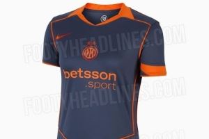 国米新赛季第三球衣谍照：深蓝主色调上衣，搭配橙色球裤