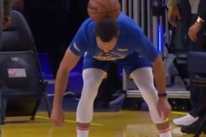 库里大秀足球技巧脖子接球 logo shot稳稳命中